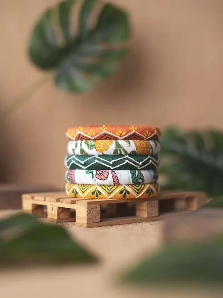 Rajavi Handmade Rusty Multicolour Thread and Floral Fabric Mix Bangles